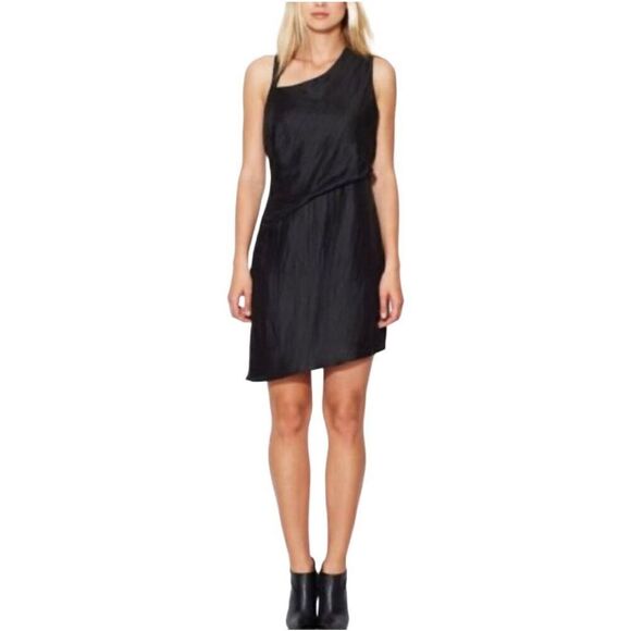 Helmut Lang Lucid Silk Linen Blend Asymmetric Dress Black Size 8 - Picture 1 of 11
